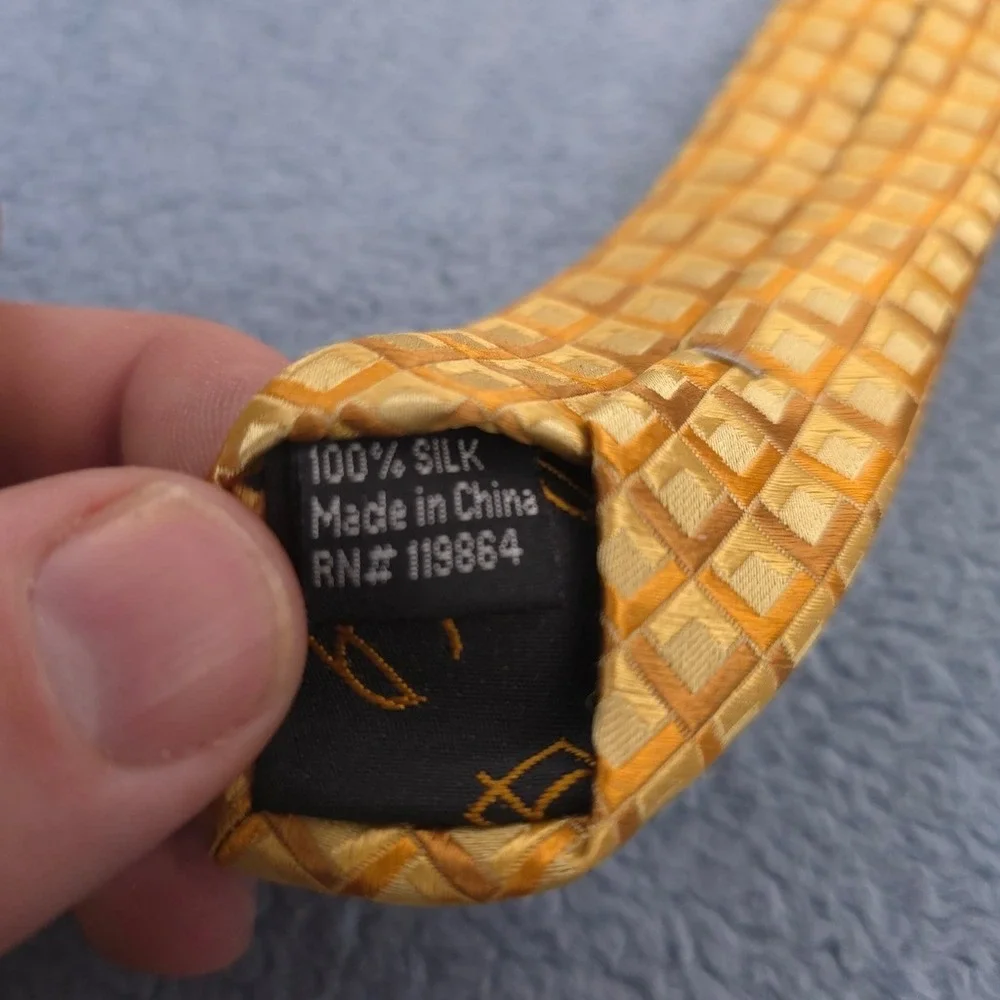 Enrico Giordano Signature Collection Silk Tie Mens Orange Gold Geometric Squares